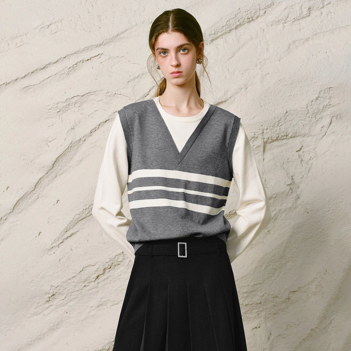 Layered-Look Striped Knit Top