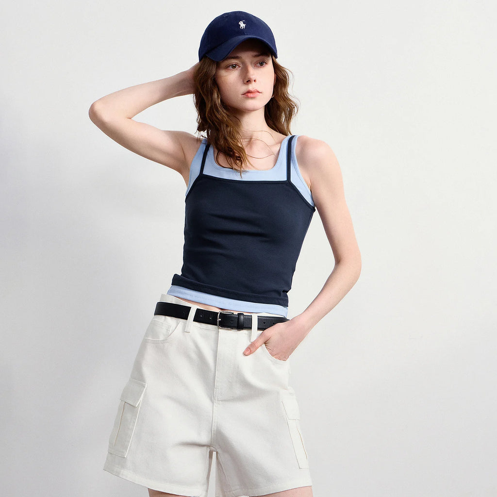 Contrast-Trim Square-Neck Tank Top