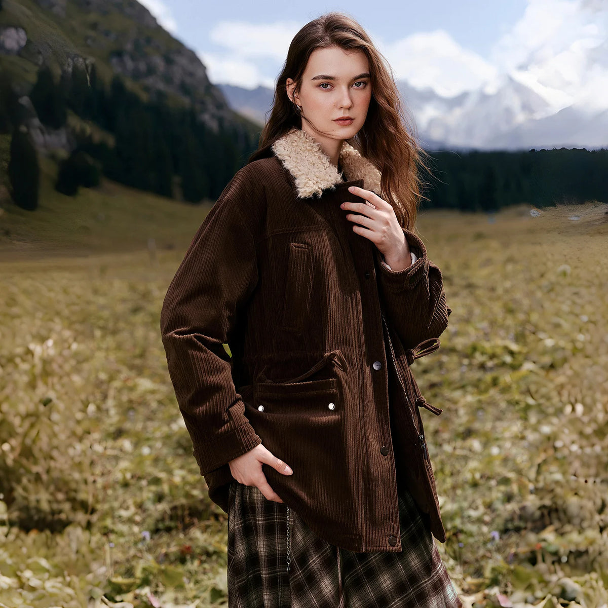 Shaggy-Collar Drawstring Jacket
