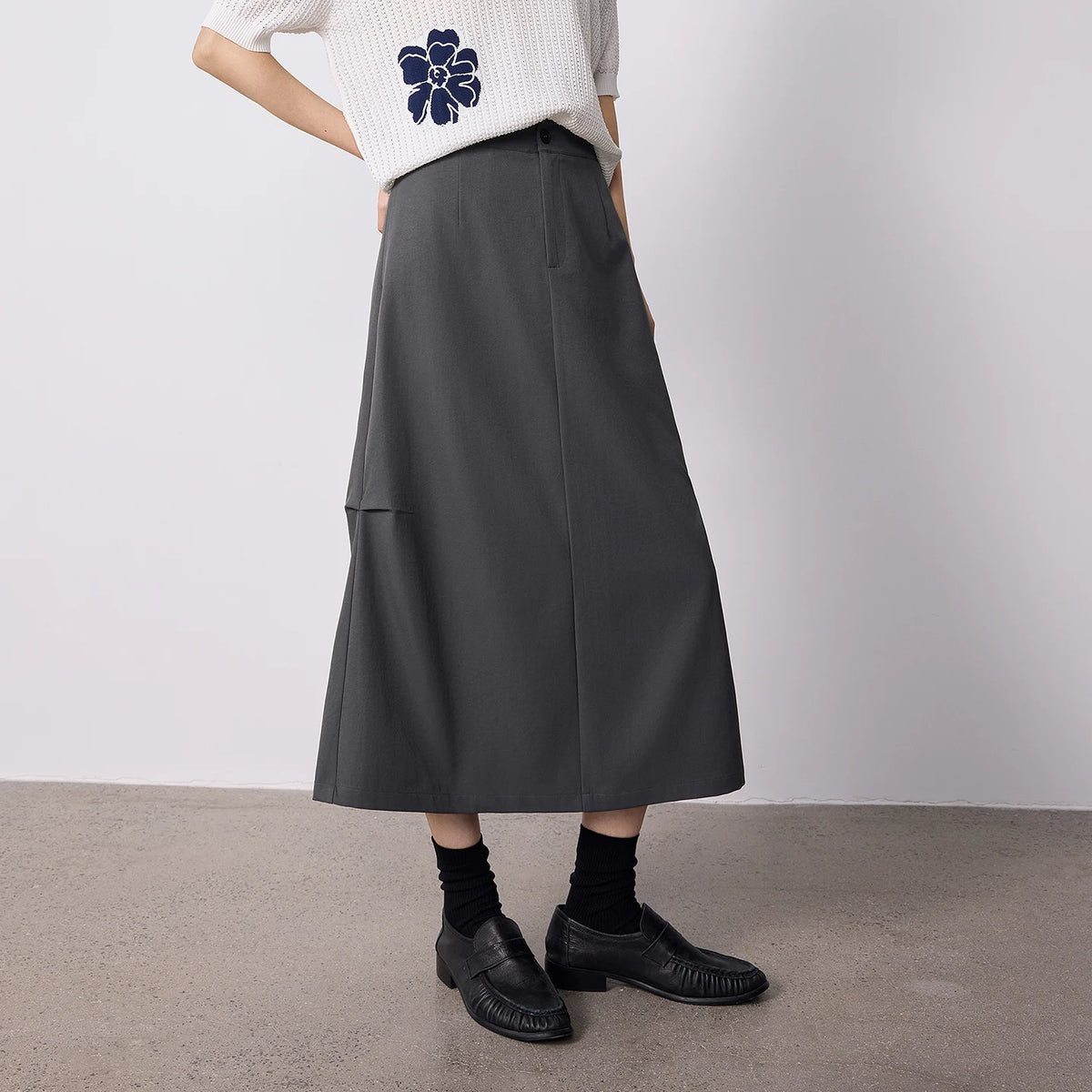 Paneled A-Line Midi Skirt