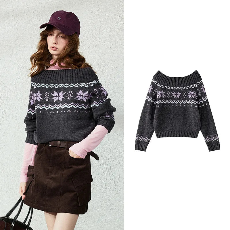 Fair Isle Off-Shoulder Knit Top