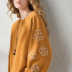 Floral-Sleeve Collared Sweatshirt