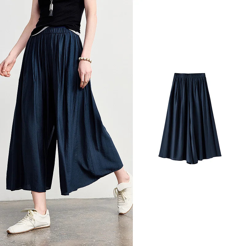 Gathered-Waist Wide-Leg Culottes