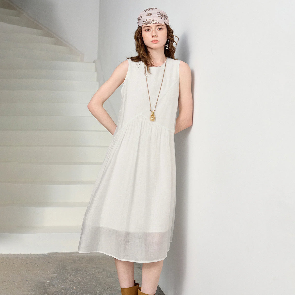 Sleeveless Gathered Midi Dress