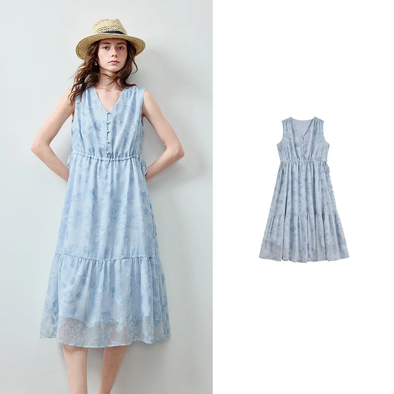 Textured V-Neck Tiered Midi Dress