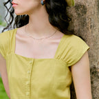 Square-Neck Gathered-Waist Midi Dress