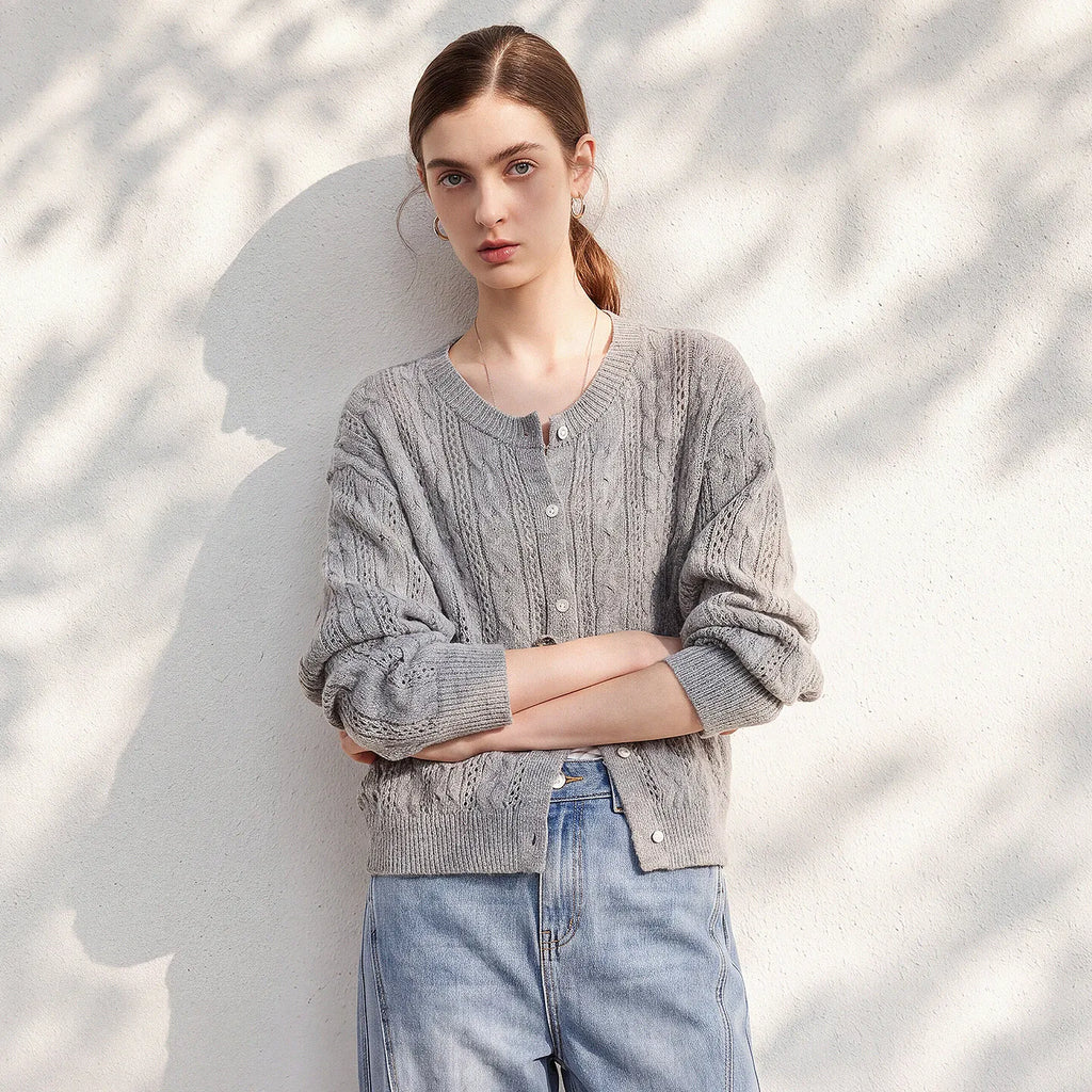 Cropped Cable-Knit Cardigan
