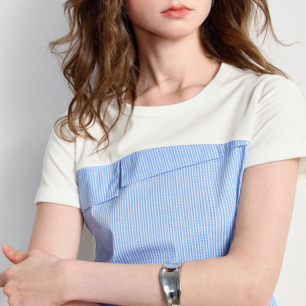 Layered-Look Plaid-Panel Tee