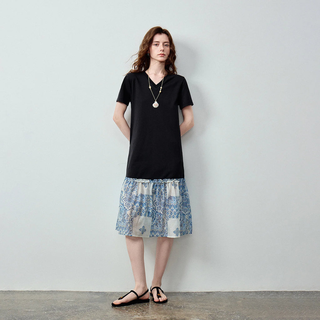 V-Neck Ruffle-Hem T-Shirt Dress