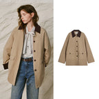Contrast-Collar Patch-Pocket Coat