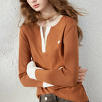 Contrast-Trim Heart-Detail Henley
