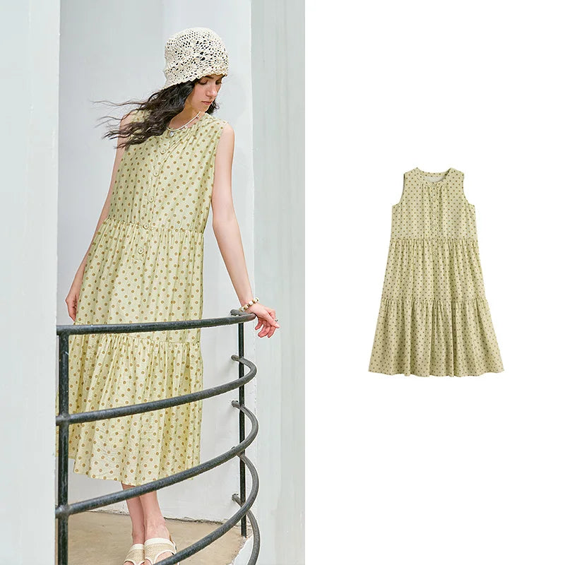 Polka-Dot Sleeveless Tiered Dress