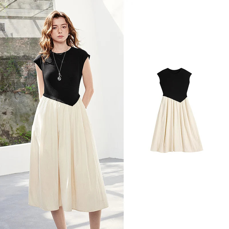 Colorblock V-Waist Midi Dress