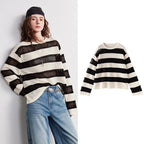 Striped Open-Knit Sweater