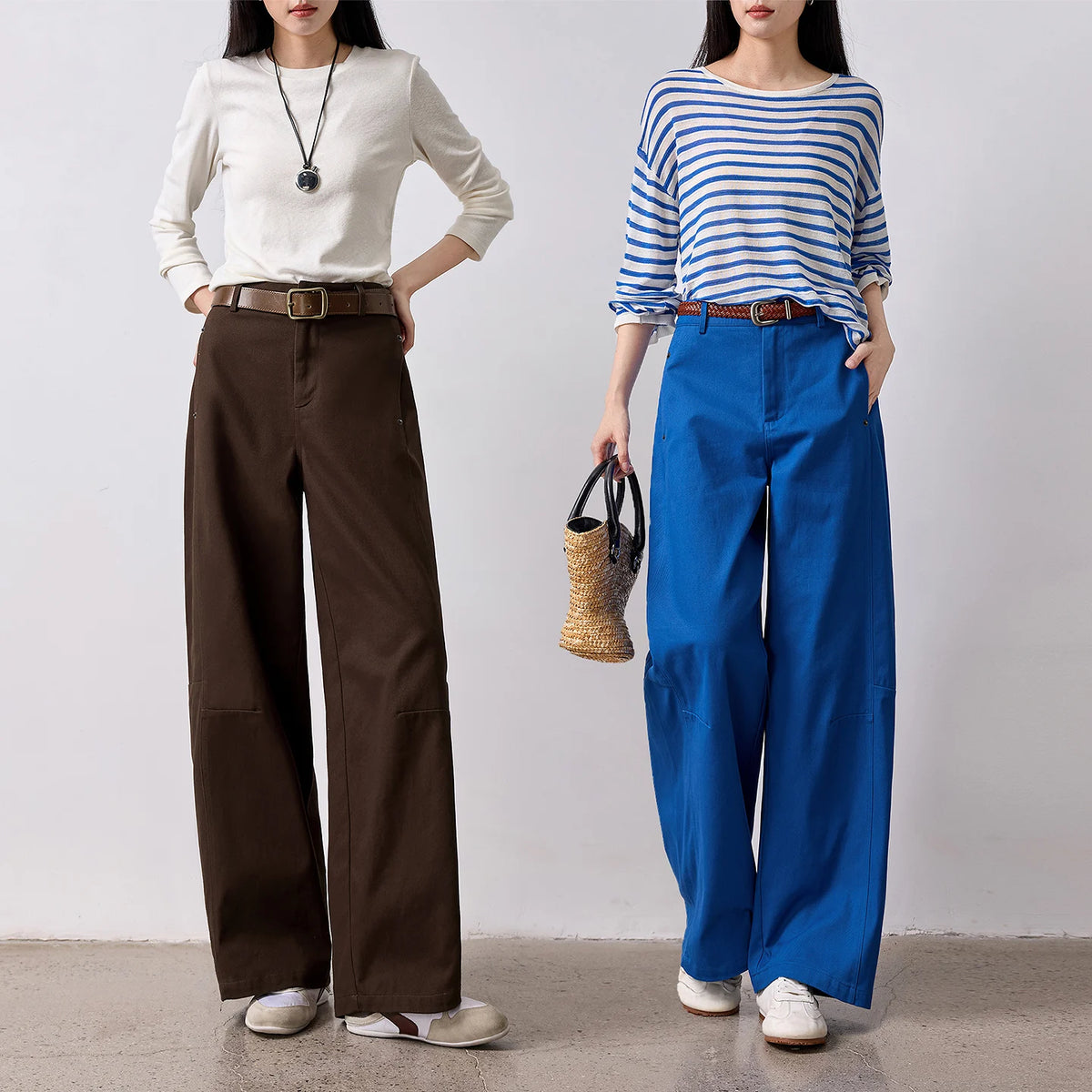 Pleated Curved-Leg Pants