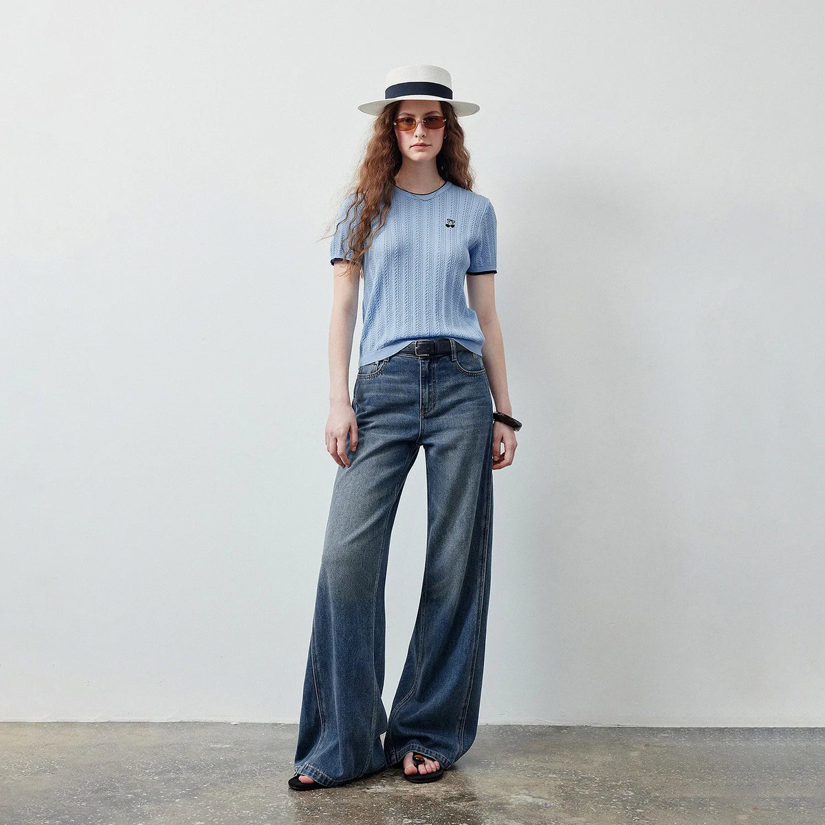 Cable-Knit Contrast-Trim Tee
