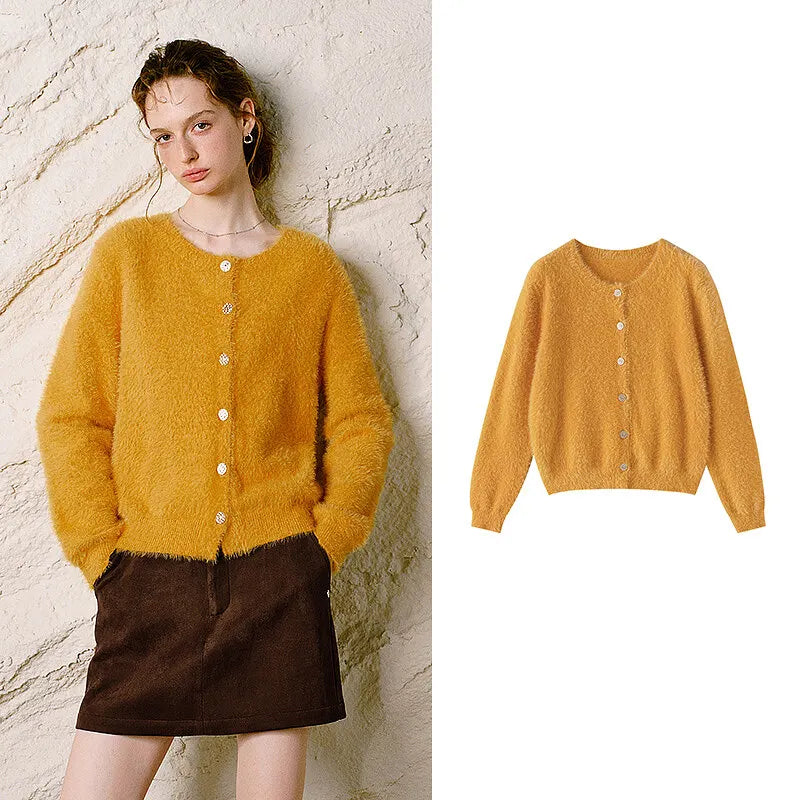 Fuzzy Crewneck Cardigan