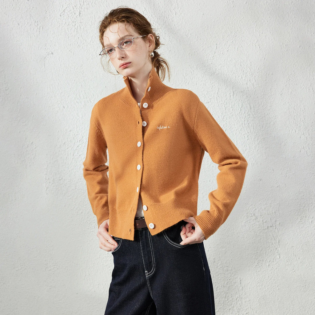 Stand-Collar Button Cardigan