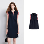 Ruffle-Trim Sleeveless Polo Dress