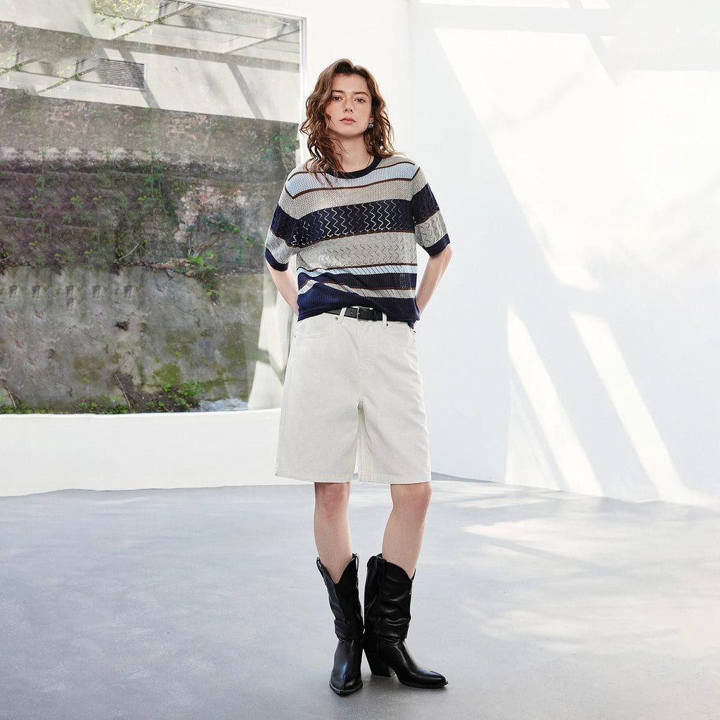 Textured Striped Knit Tee