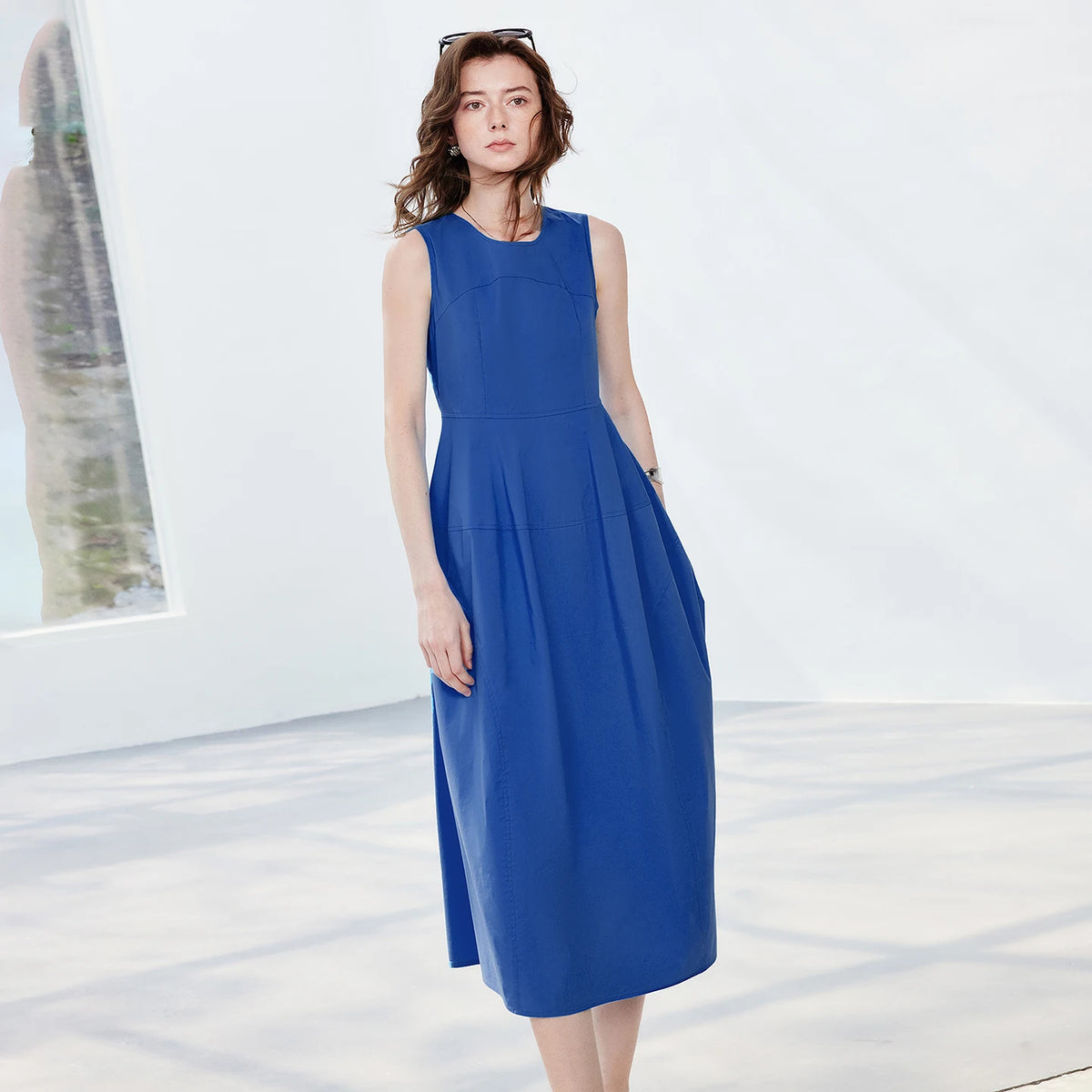 Gathered Sleeveless Midi Dress
