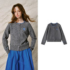 Contrast-Trim Textured Cardigan