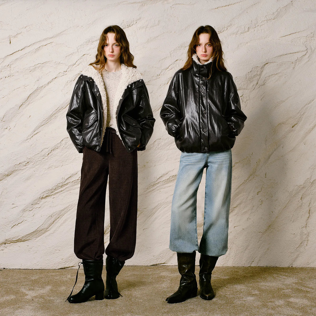 Textured-Collar Glossy Zip Jacket