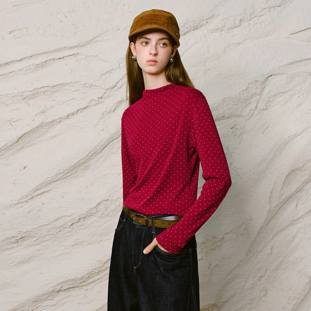 Polka-Dot Mock-Neck Top