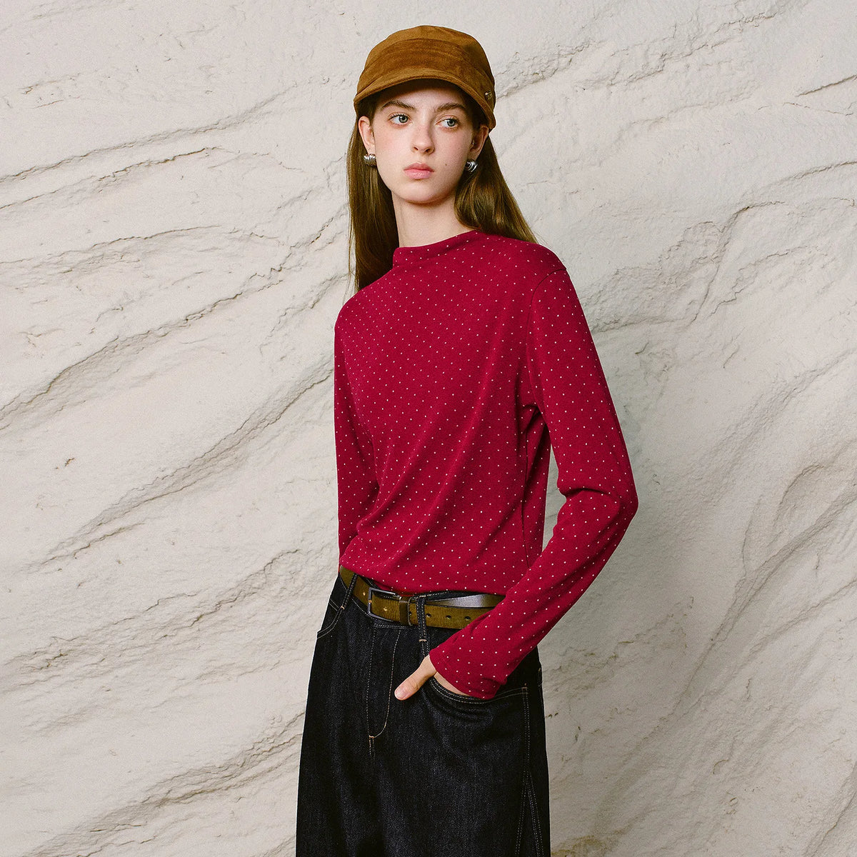 Polka-Dot Mock-Neck Top