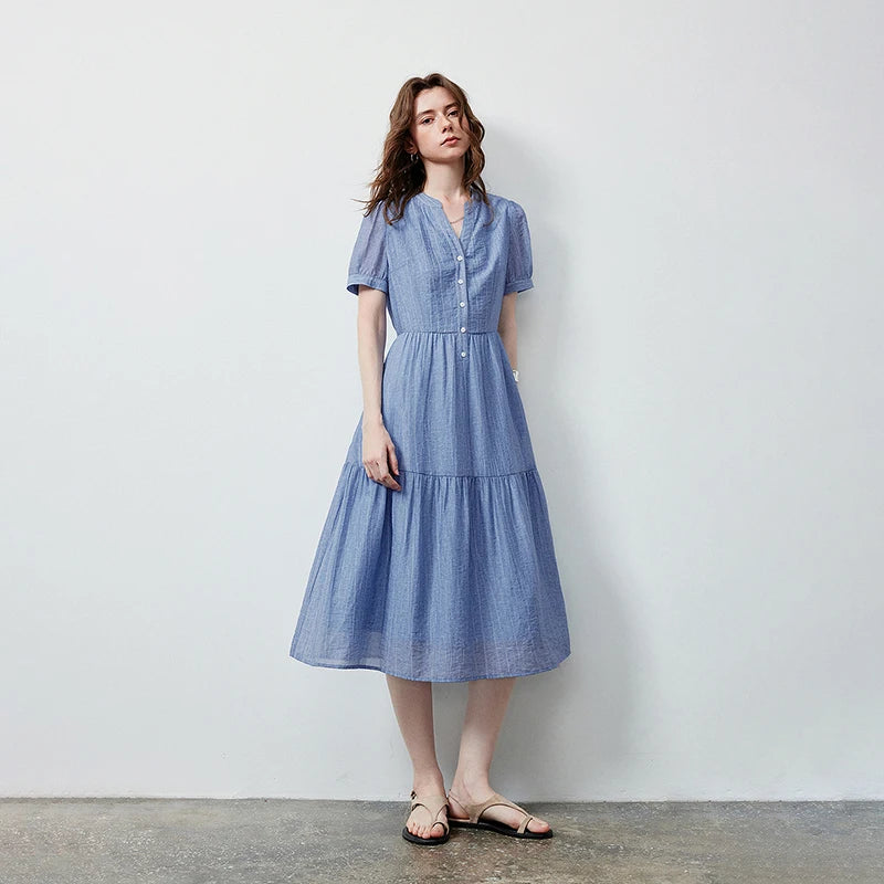 V-Neck Tiered Midi Dress