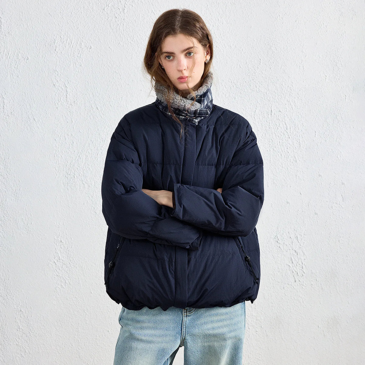 Textured-Collar Puffer Jacket