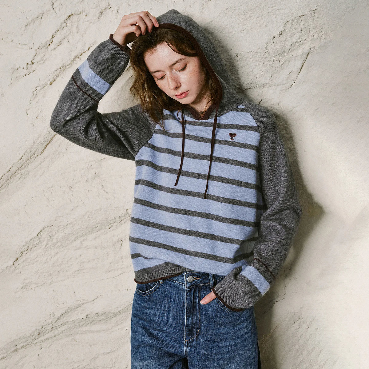 Striped Colorblock Knit Hoodie