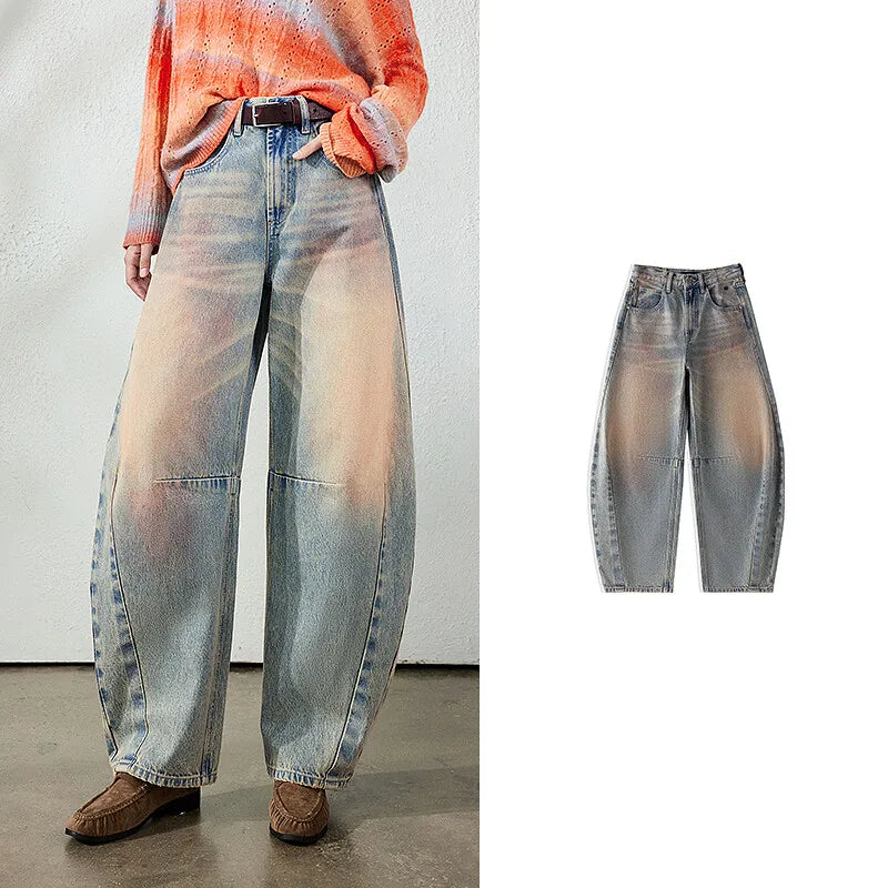Curved-Seam Barrel-Leg Jeans