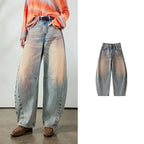 Curved-Seam Barrel-Leg Jeans