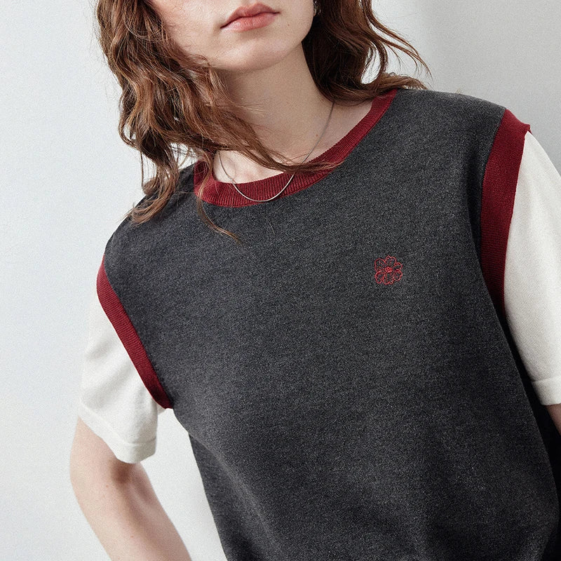 Layered-Look Contrast-Trim Knit Tee