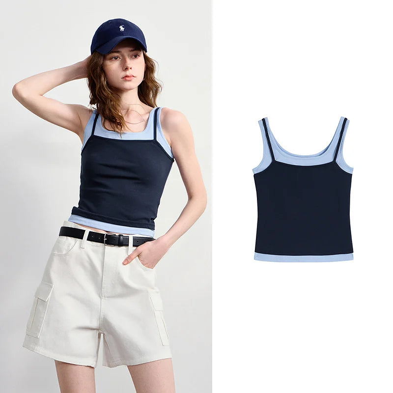 Contrast-Trim Square-Neck Tank Top