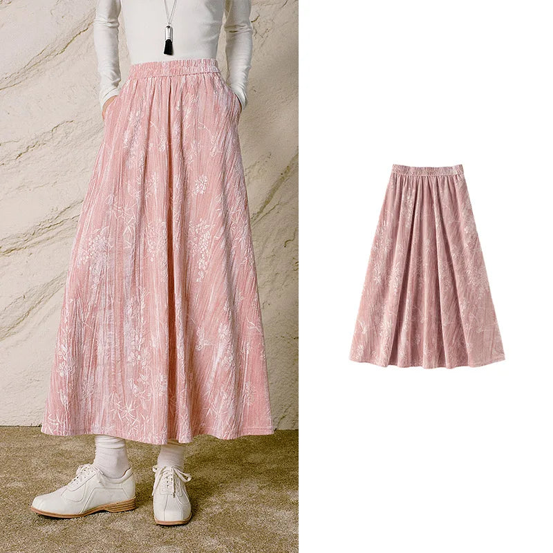 Textured Floral Midi Skirt