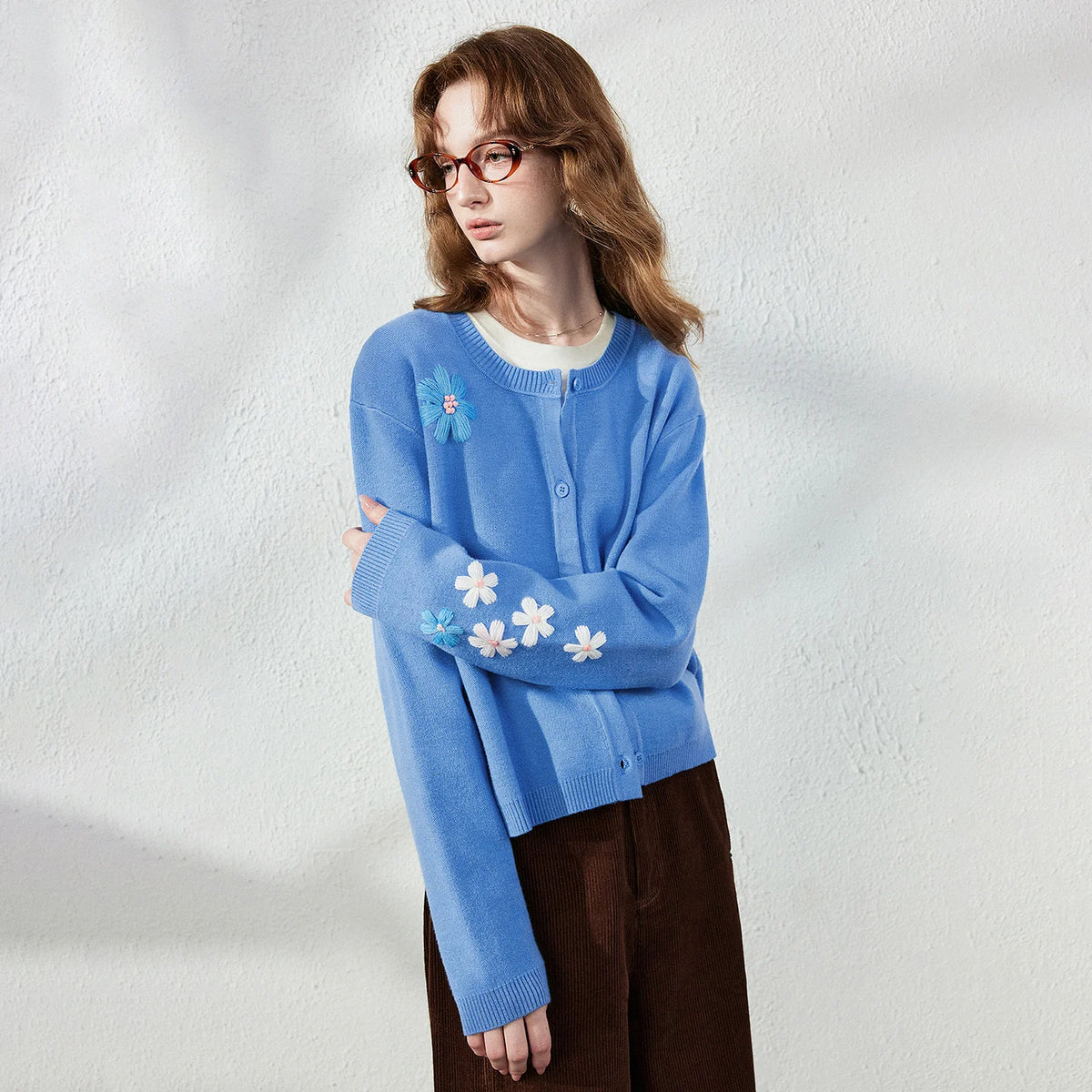 Flower-Detail Knit Cardigan