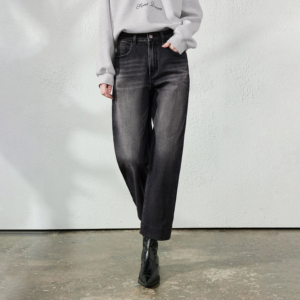 Washed Cropped Tapered Jeans