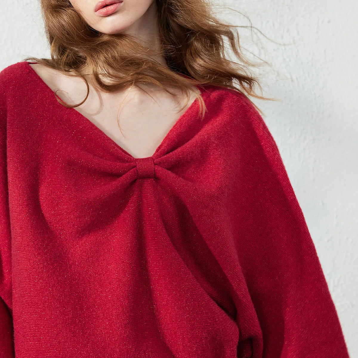 Bow-Detail V-Neck Sweater