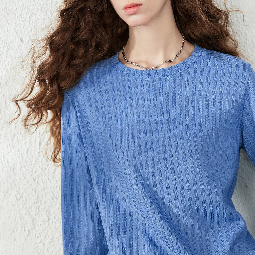Ribbed Long-Sleeve Crewneck Top