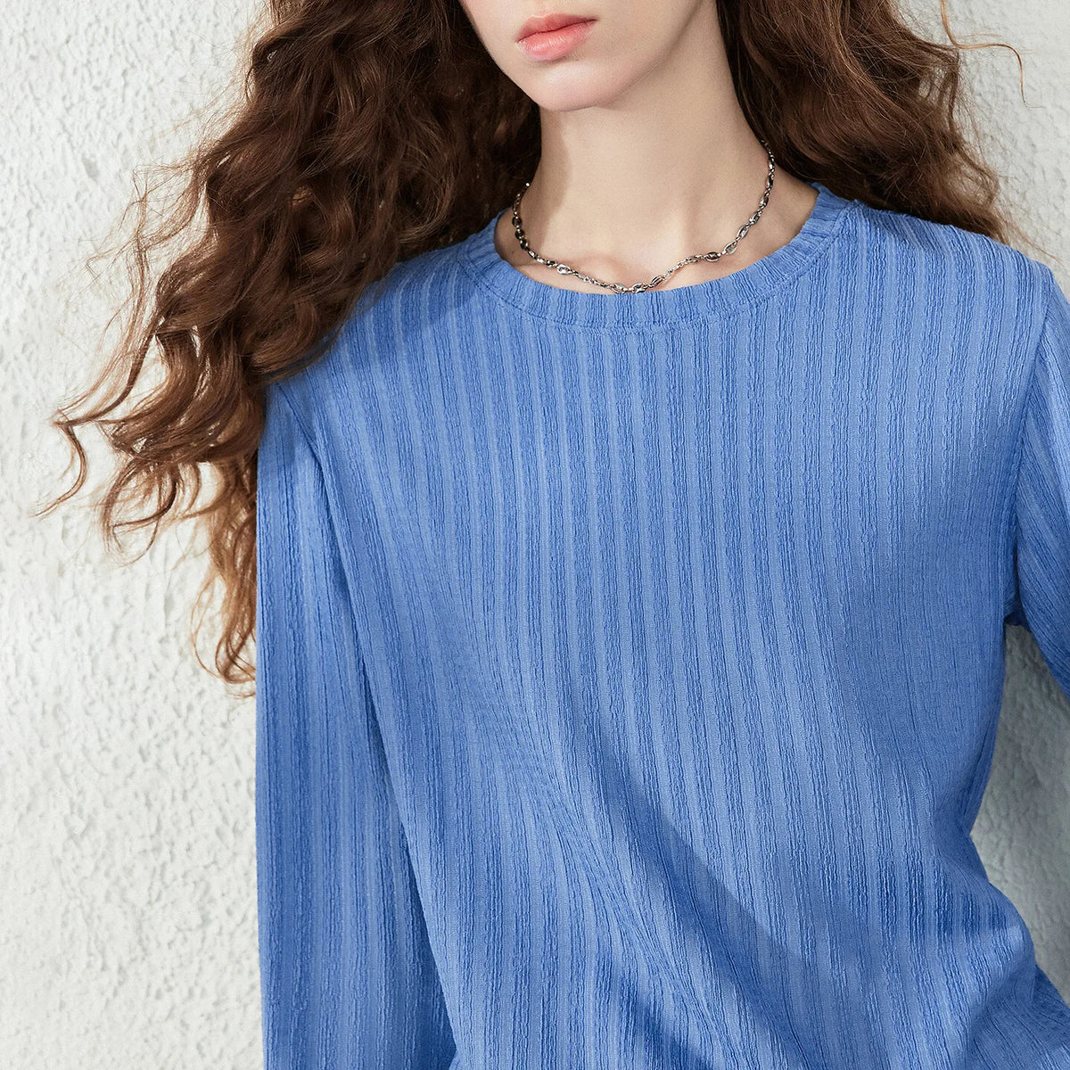 Ribbed Long-Sleeve Crewneck Top