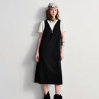 Deep V-Neck Midi Pinafore Dress