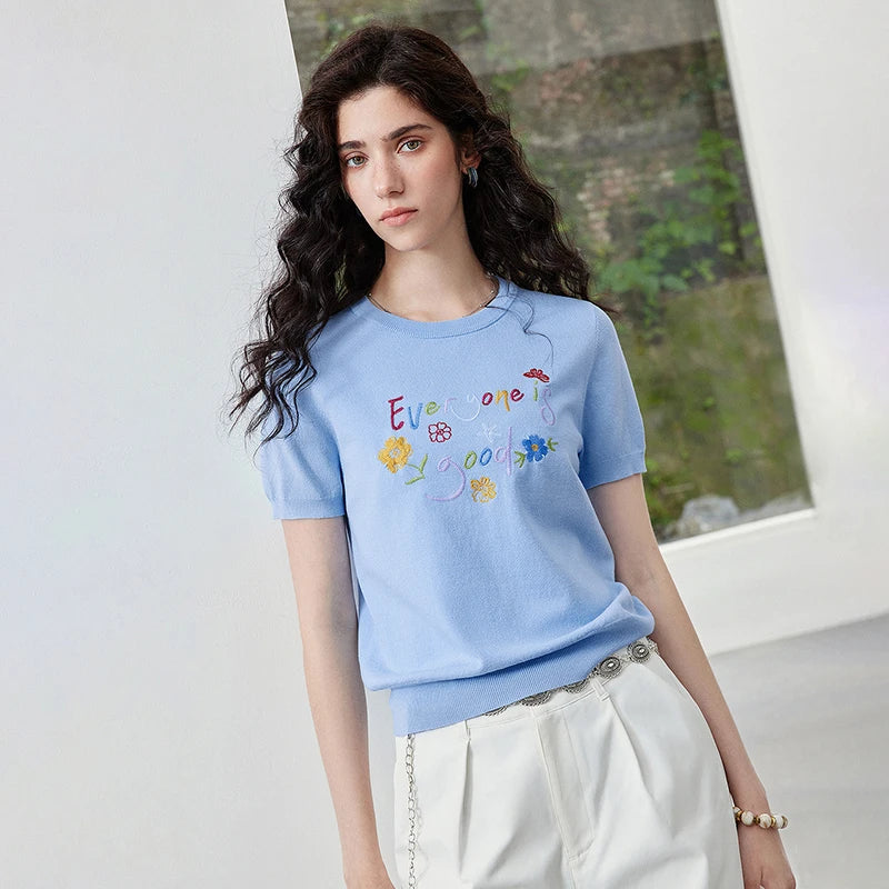 Floral Slogan Knit Tee