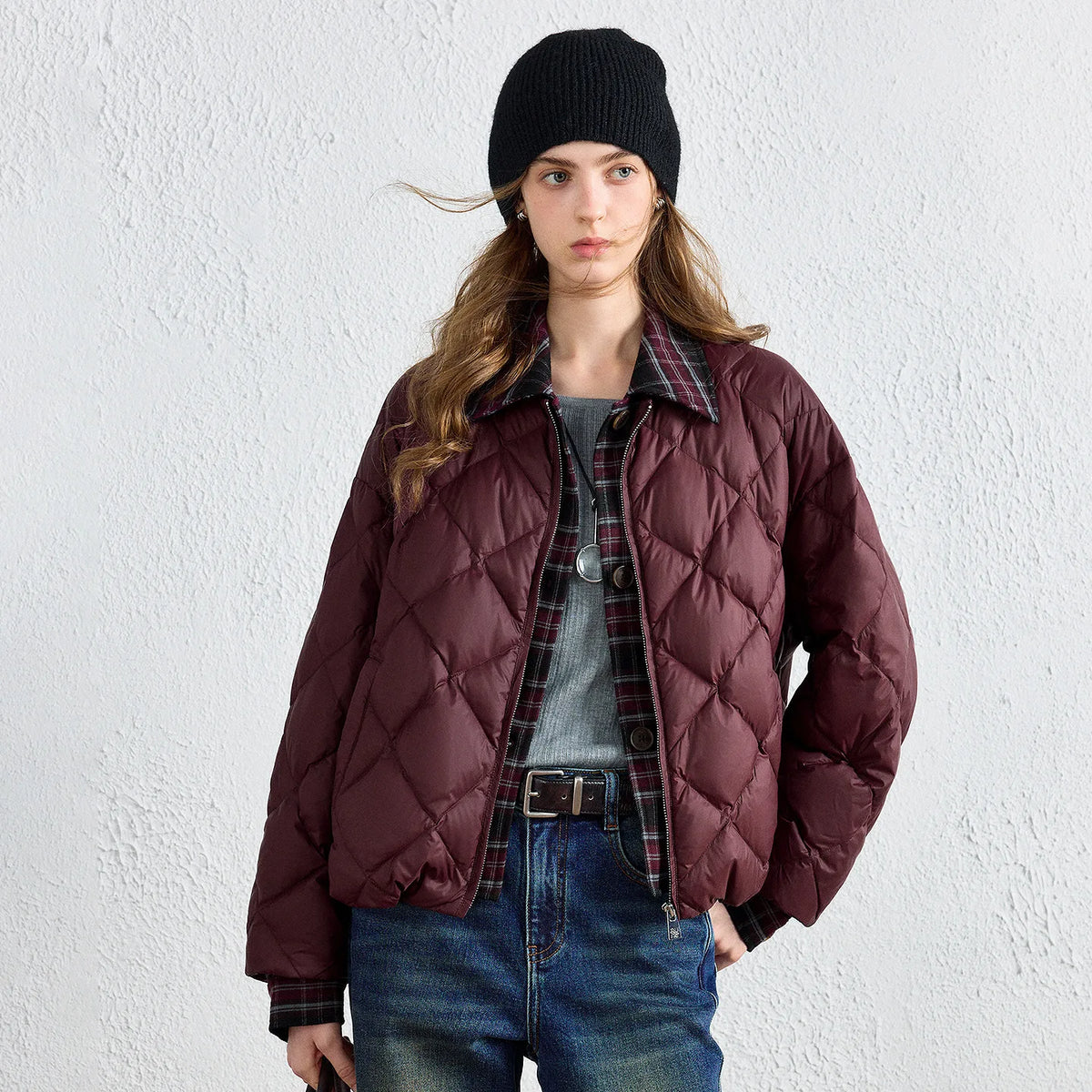 Diamond-Quilted Collared Jacket