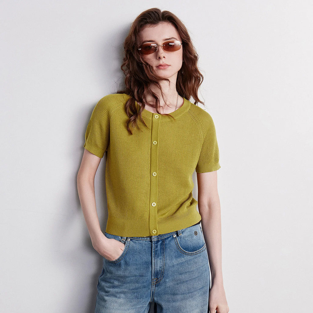 Short-Sleeve Crewneck Cardigan
