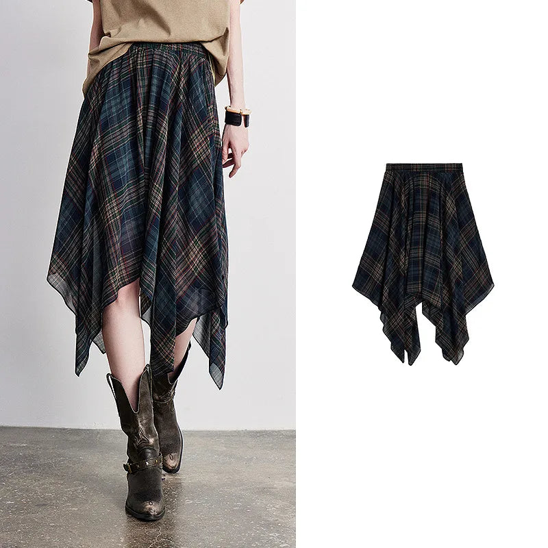 Plaid Handkerchief-Hem Skirt