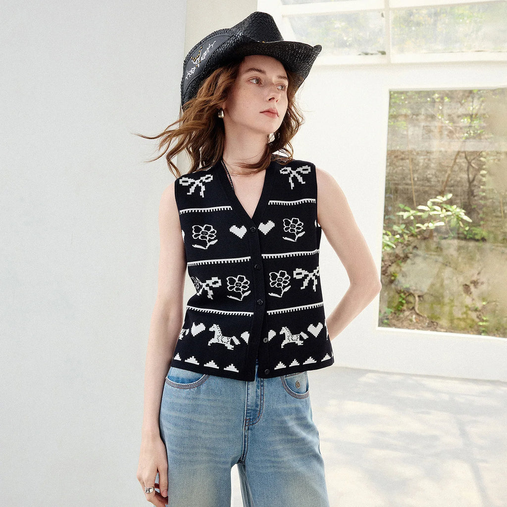 Bow-and-Flower Knit Vest