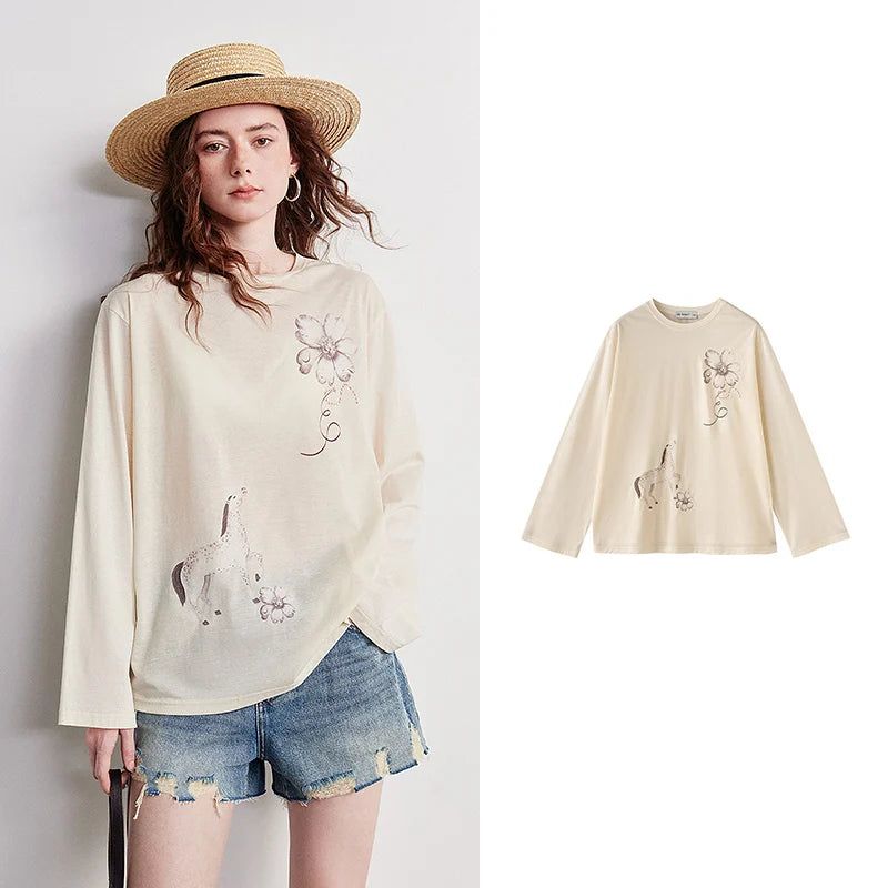 Horse-Print Long-Sleeve Tee