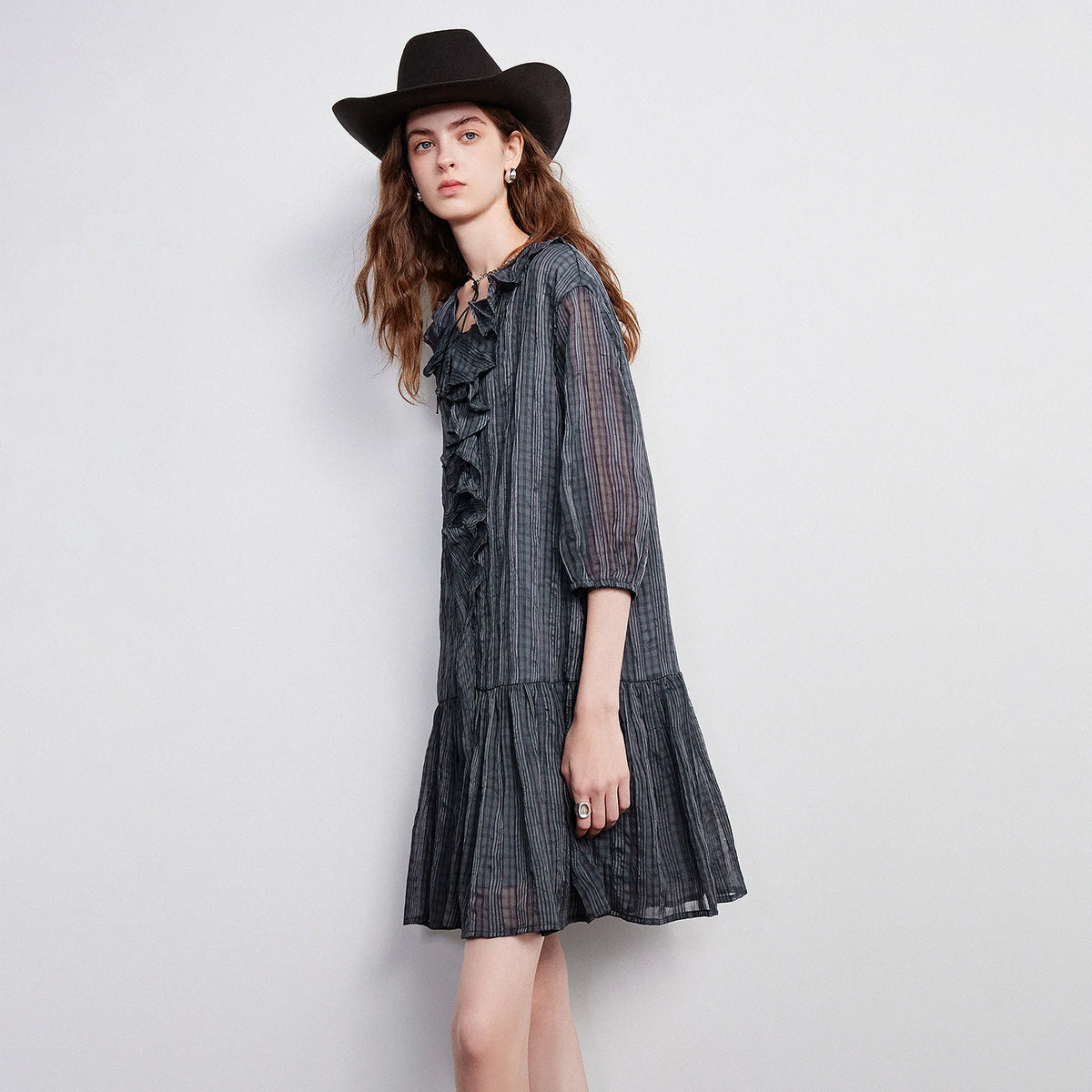 Plaid Ruffle-Front Mini Dress